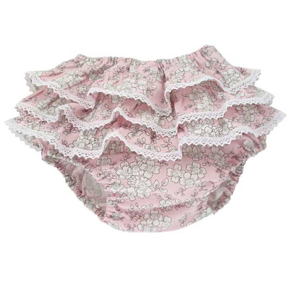 NEW HUGGALUGS baby girls cherry blossom ruffled bloomers in pink/gray